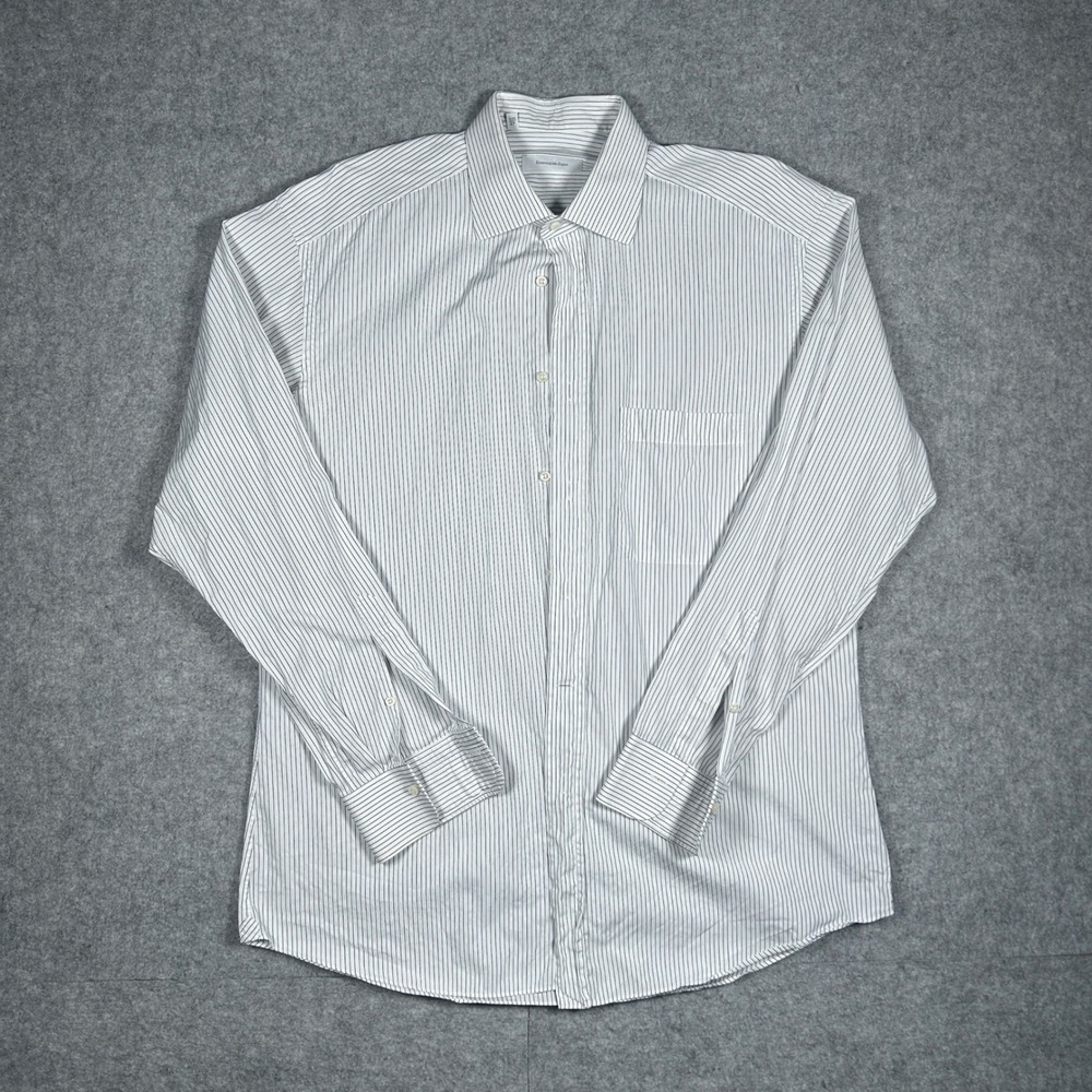 Ermenegildo Zegna Dress Shirt Mens Large 16.5 White striped Cotton Luxury